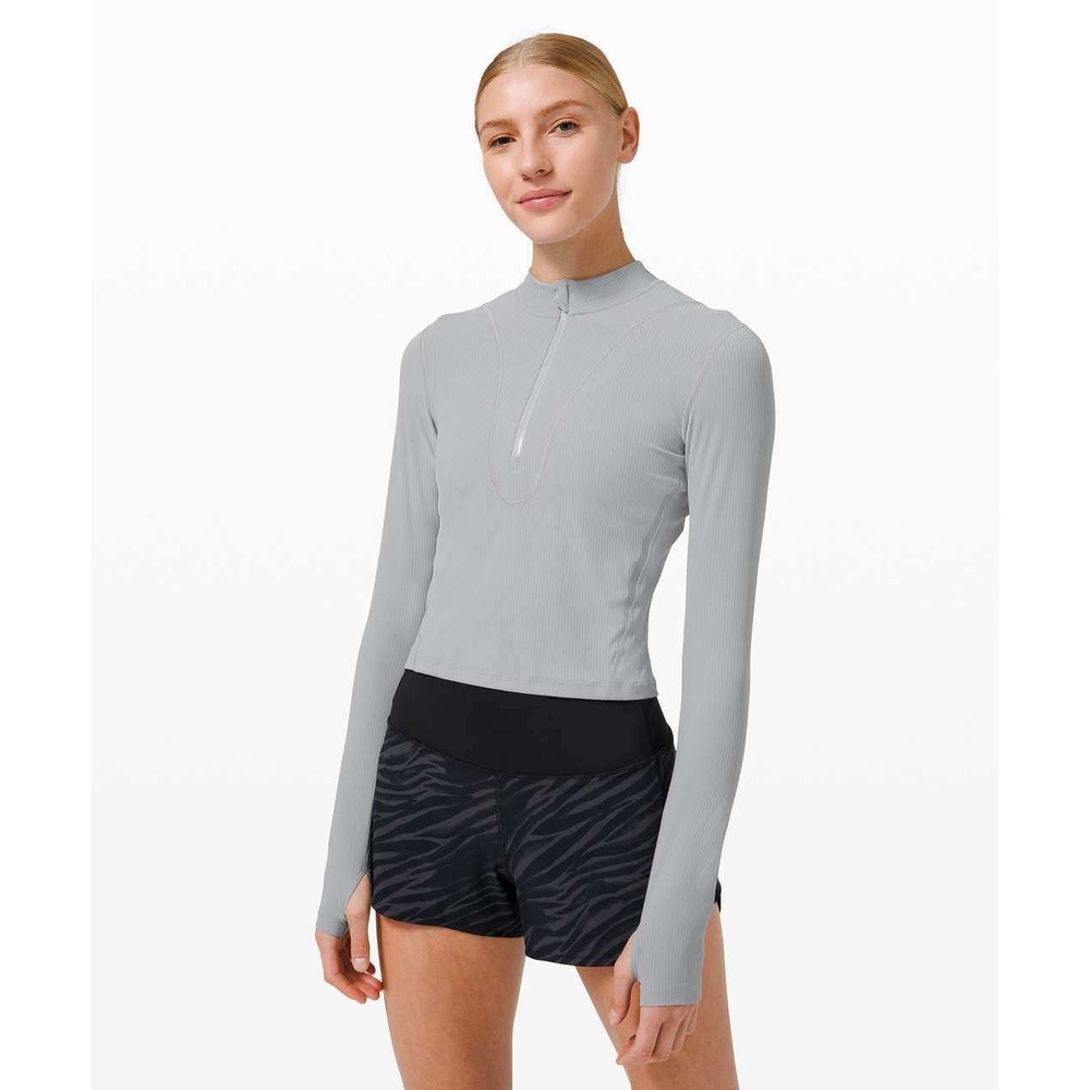 Lululemon Gloss Trim Run 1/2 Zip Long Sleeve Rhino Gray Ribbed Top Size 10